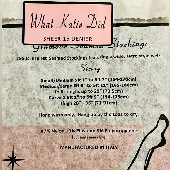 What Katie Did SEAMED STOCKINGS CHAMPAGNE LATTE GLAMOUR H2040 size M/L - Picture 7 of 9